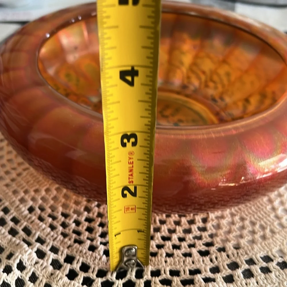 Vintage Fenton Marigold Carnival Glass Bowl Vertical Ribbed Iridescent 7.5”
